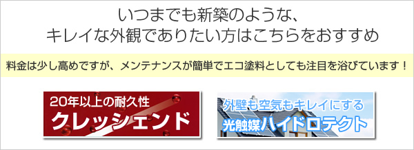 いつまでも新築のような、キレイな外観でありたい方はこちらをおすすめ
料金は少し高めですが、メンテナンスが簡単でエコ塗料としても注目を浴びています！
